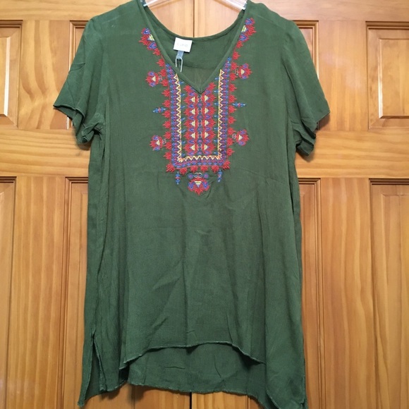 Cupio NWT Army Green Embroidered Top - Picture 1 of 7